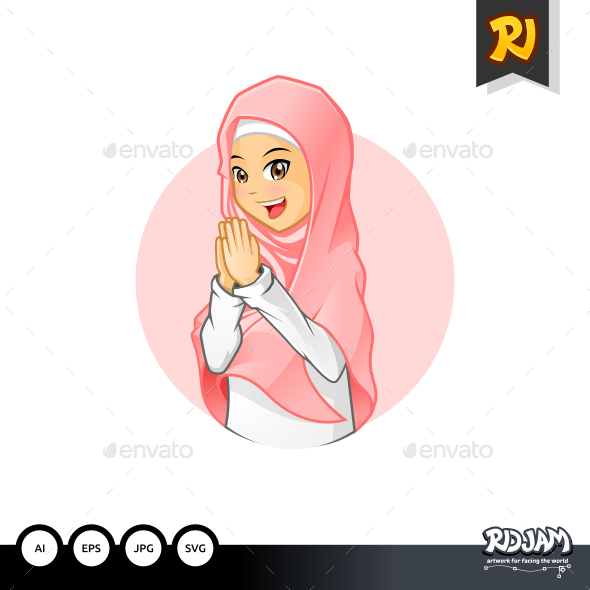 Muslim Girl with Welcoming Arms Wearing Pink Veil - People Characters