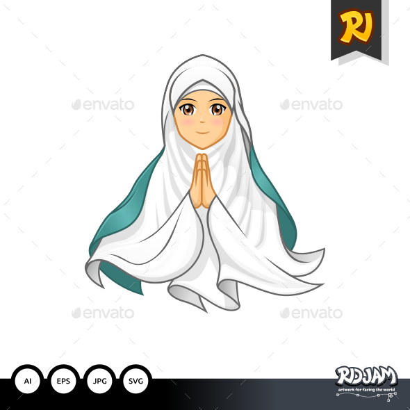 Muslim Woman with Welcoming Arms Wearing White Veil - People Characters