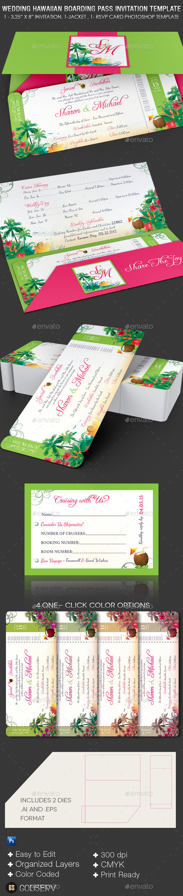 Wedding Hawaiian Boarding Pass Invitation Template - Weddings Cards & Invites