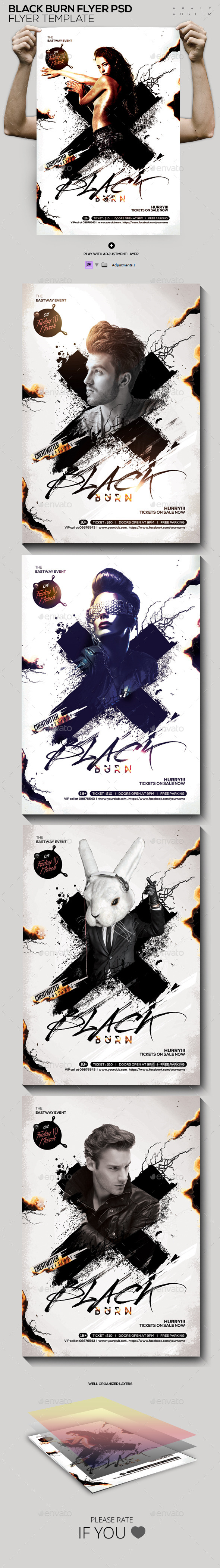 Black Burn Flyer/ Poster Template PSD - Clubs & Parties Events