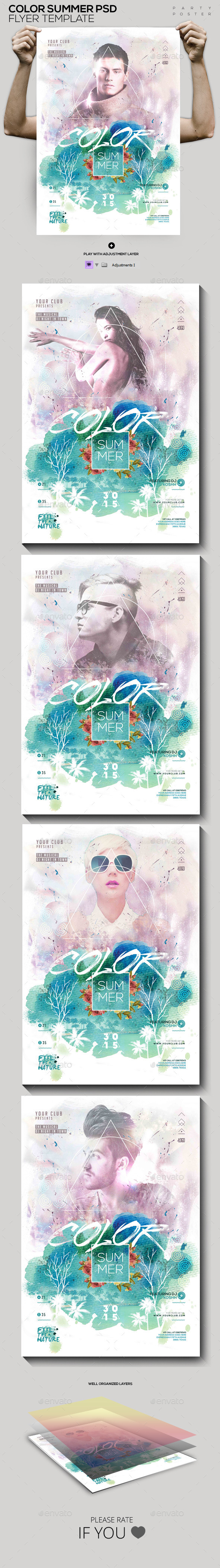 Summer Colors PSD Flyer / Poster Template - Clubs & Parties Events