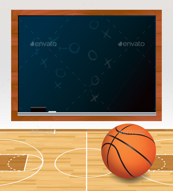 Vector Basketball Chalkboard on Court Illustration - Sports/Activity Conceptual