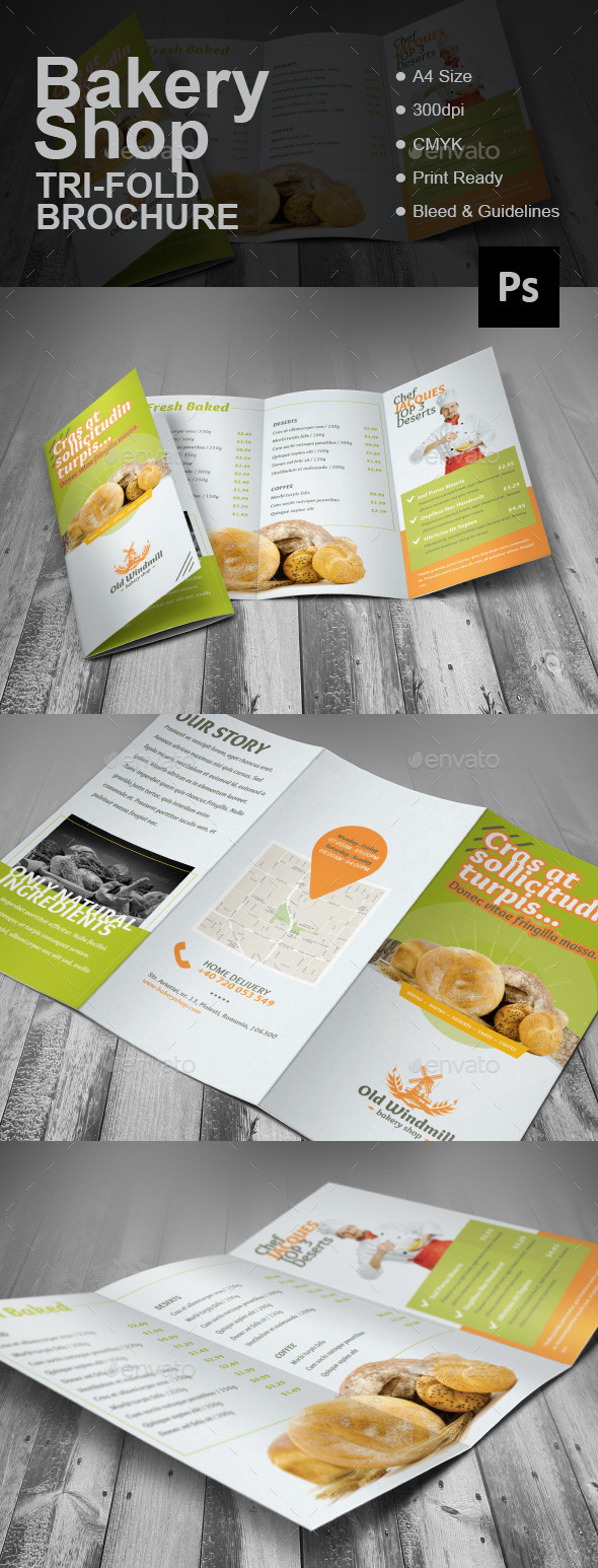 Bakery Shop Tri-fold Brochure - Brochures Print Templates