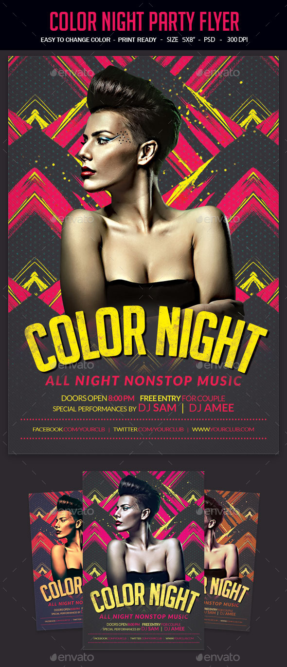 Color Night Party Flyer - Clubs & Parties Events
