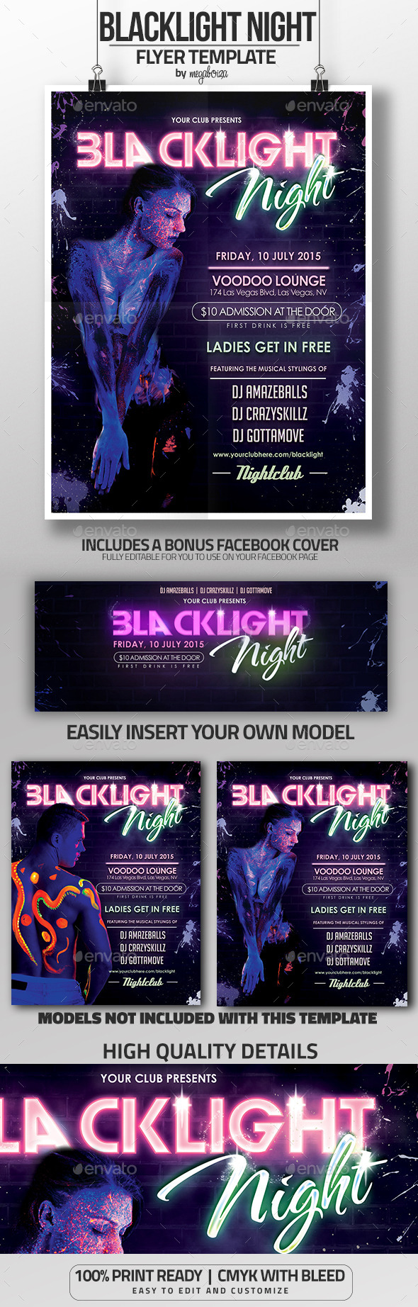 Blacklight Night / Glow in the Dark Flyer - Clubs & Parties Events