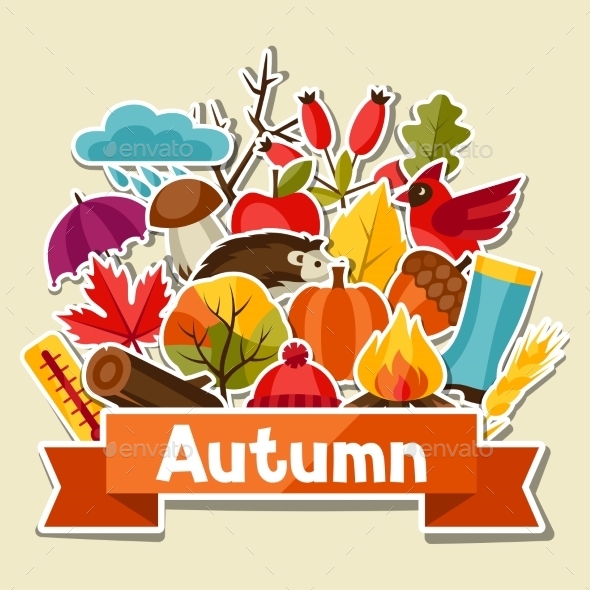 Background Design with Autumn Sticker Icon - Seasons Nature