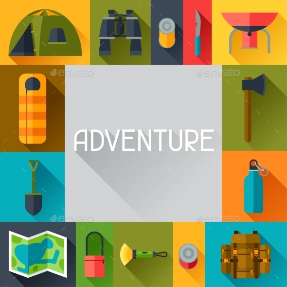 Tourist Background with Camping Equipment - Travel Conceptual