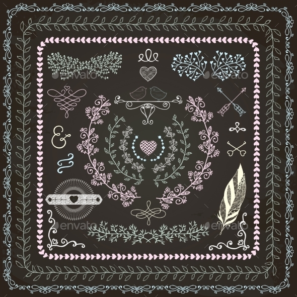 Hand-Drawn Seamless Borders and Design Elements - Decorative Symbols Decorative