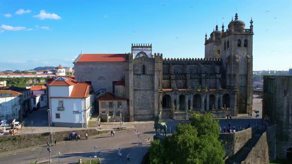 Aerial View of Porto Cathedral Oldtown Porto Portugal