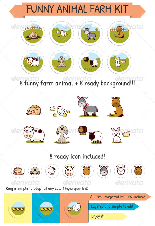 Funny Animal Farm Kit - Animals Characters