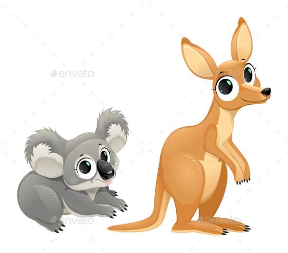 Funny Marsupials, Koala and Kangaroo - Animals Characters