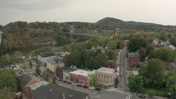 Aerial View Kingston New York along the Hudson River Aerial 4K UHD