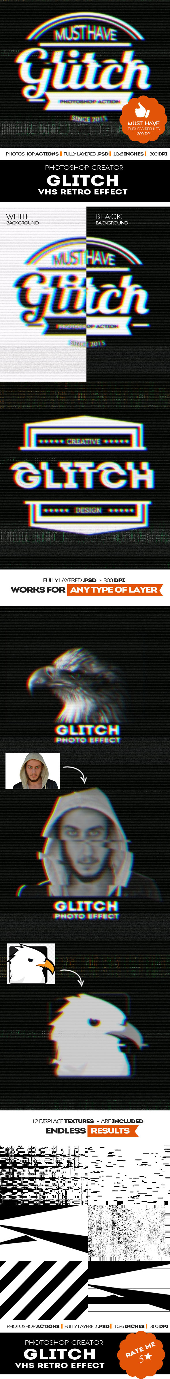 Glitch VHS Corrupt Image Effect Photoshop Actions - Utilities Actions