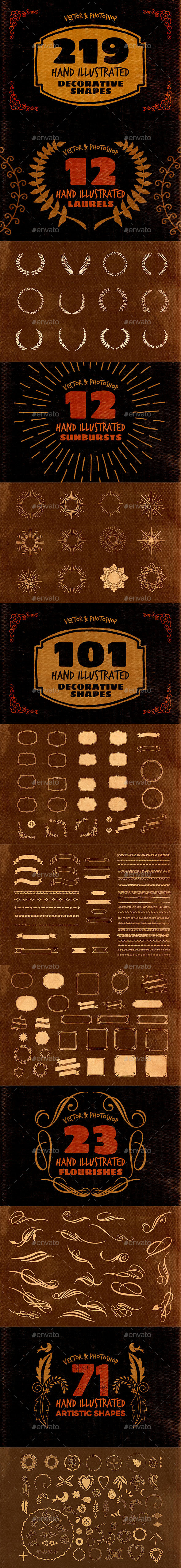 219 Hand Drawn Decorative Shapes - Decorative Symbols Decorative