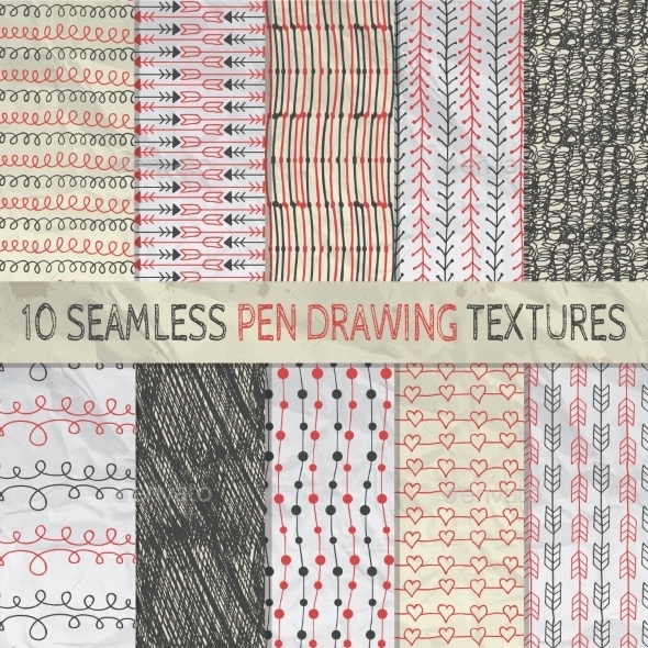 Pen Drawing Seamless Patterns on Crumpled Paper - Backgrounds Decorative