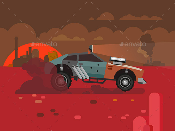 Driving Fast Retro Car Through Desert - Man-made Objects Objects