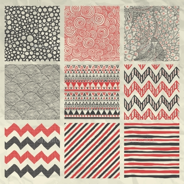 Pen Drawing Seamless Patterns on Crumpled Paper - Backgrounds Decorative
