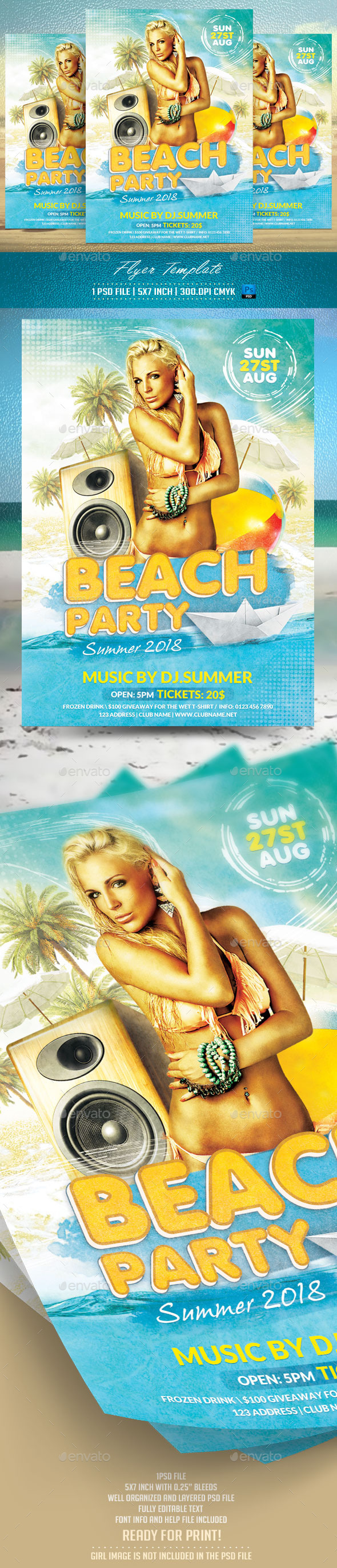 Beach Party Flyer Template - Flyers Print Templates