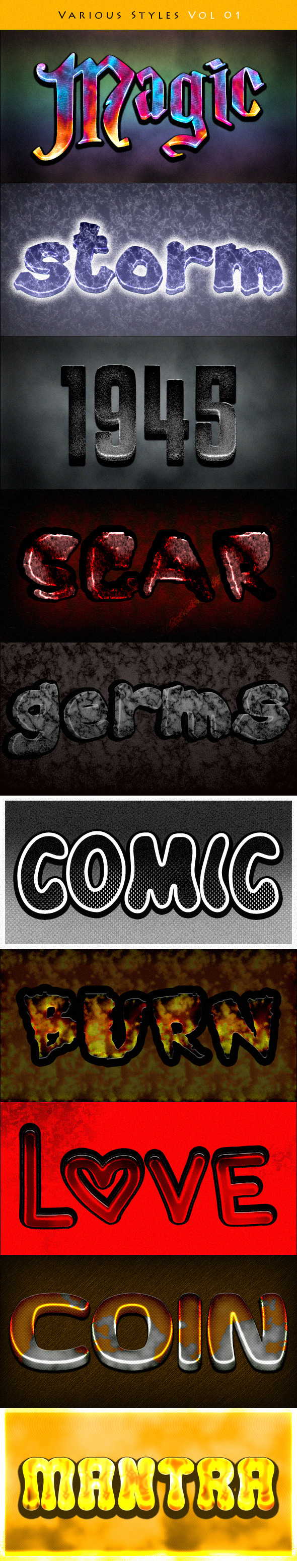 Photoshop Text Styles / Various Vol.01 - Styles Photoshop