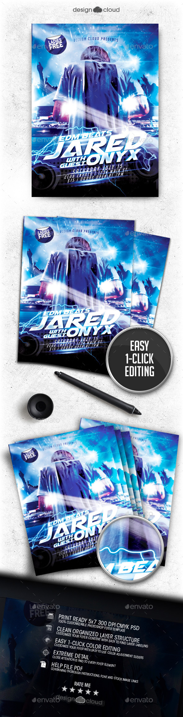 EDM DJ Guest Poster Flyer Template - Clubs & Parties Events