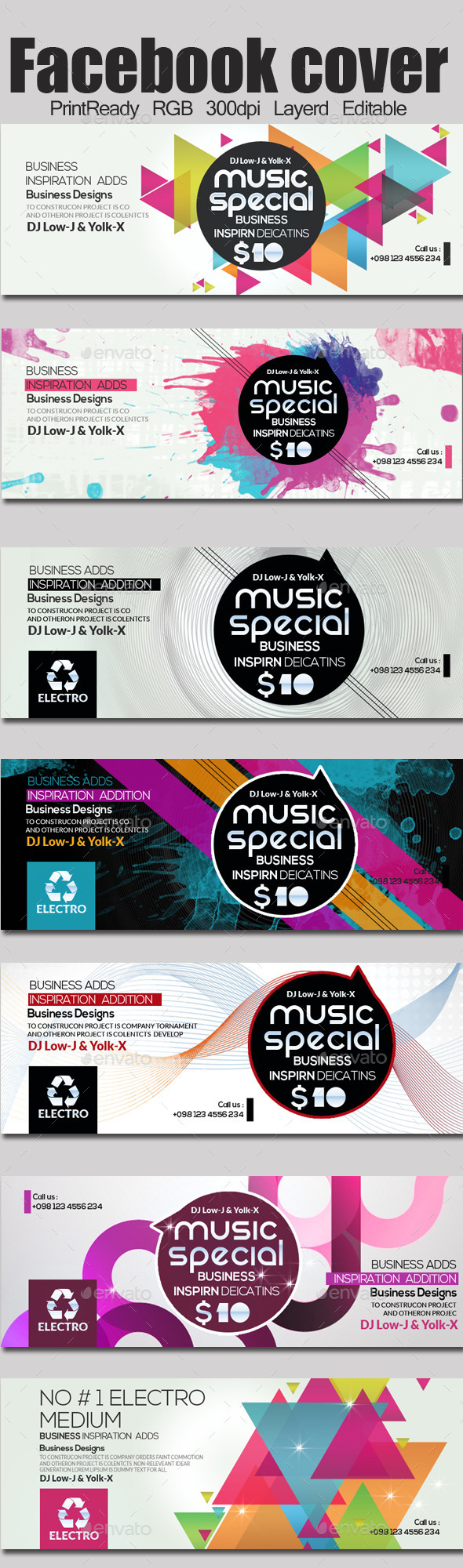 7 Electro & Futuristic Timeline Bundle - Facebook Timeline Covers Social Media