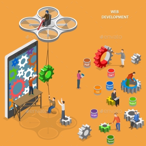 Web Development Flat Isometric Vector Concept. - Web Technology