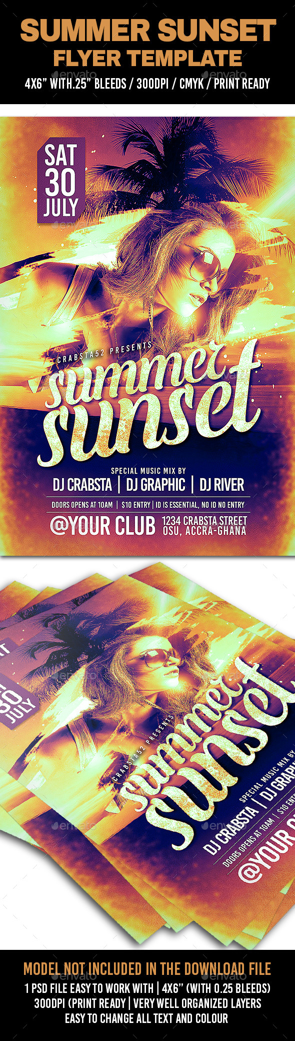 Summer Sunset Flyer Template - Clubs & Parties Events