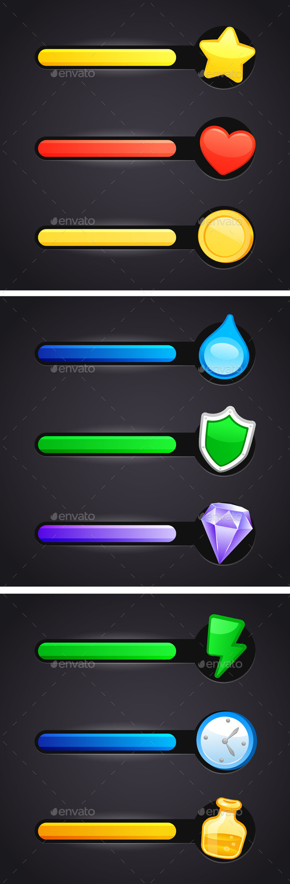 Game Icons And Resource Bar Set - Web Elements Vectors