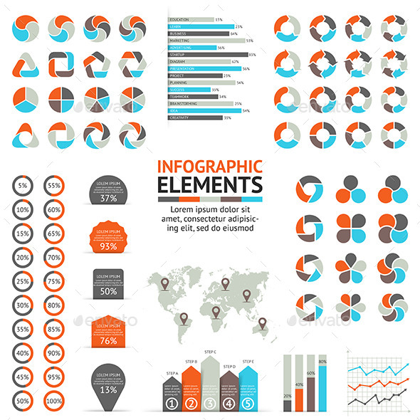 Infographic, Diagram and Graph Elements Set - Infographics