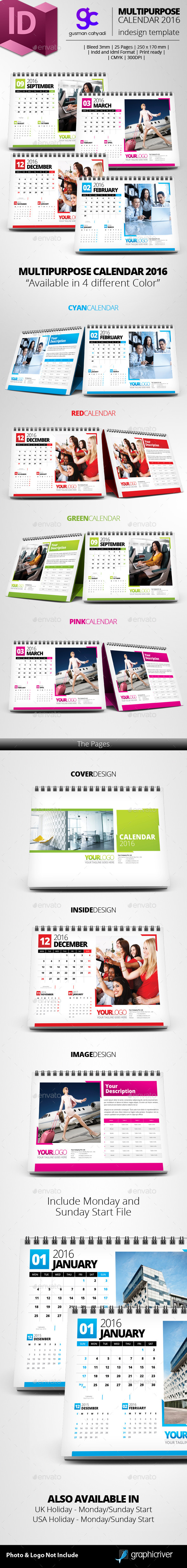 Multipurpose 2016 Desk Calendar - Calendars Stationery