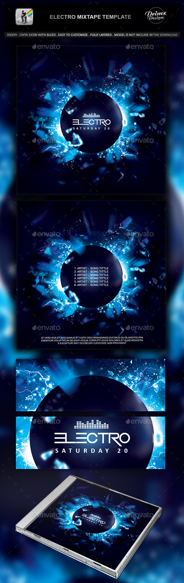 Electro Mixtape Template - CD & DVD Artwork Print Templates