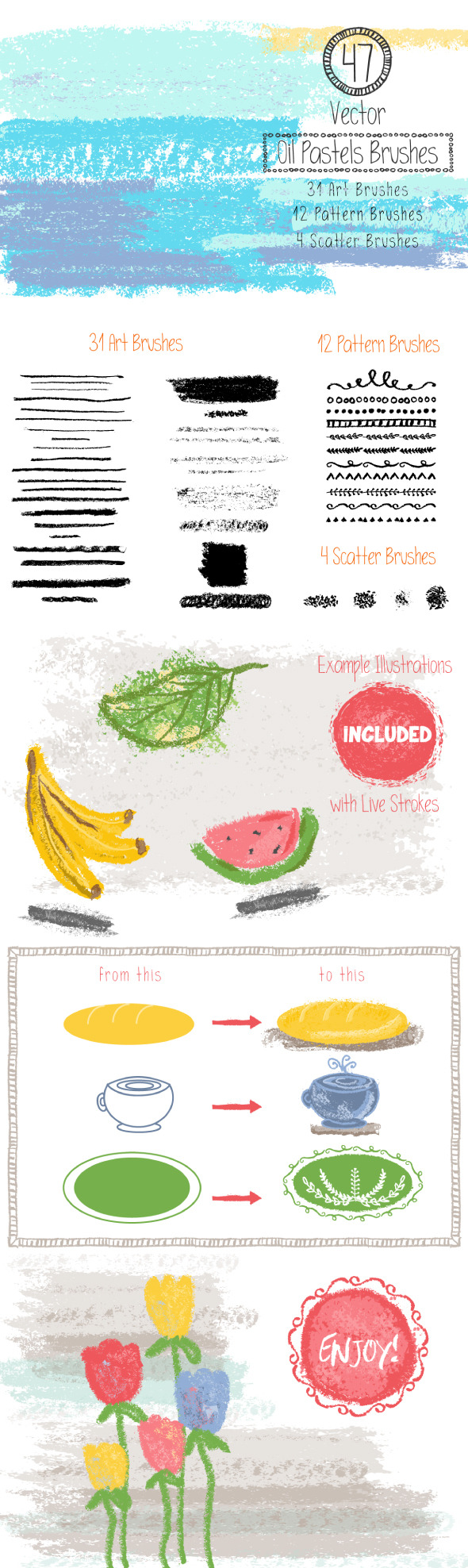 Vector Oil Pastels Brushes - Texture Brushes