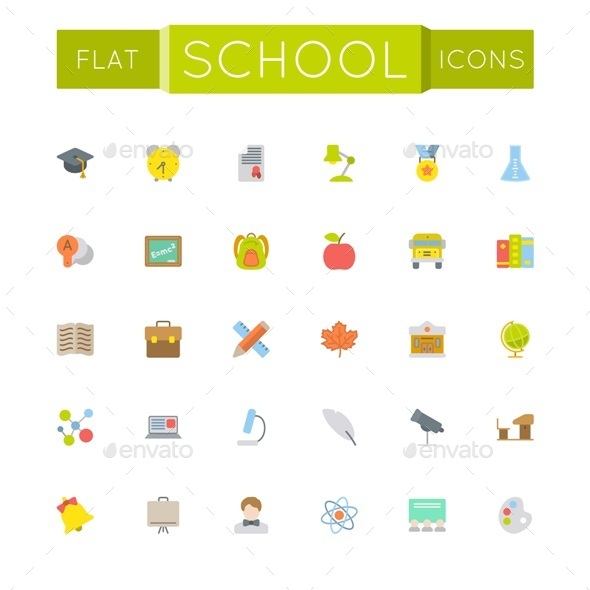 Vector Flat School Icons - Seasonal Icons