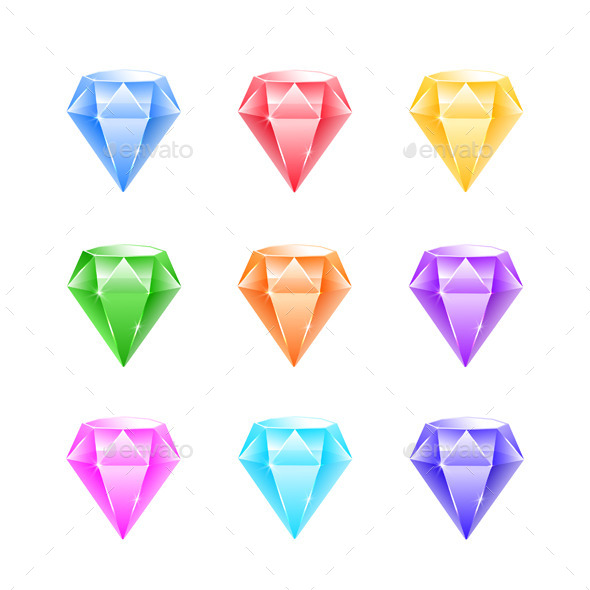 Gems And Diamonds Icons Set - Objects Vectors