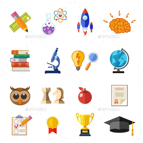 Online Education Flat Icon Set - Web Technology