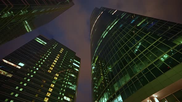 A Huge Business Center of Several Highrise Towers at Night