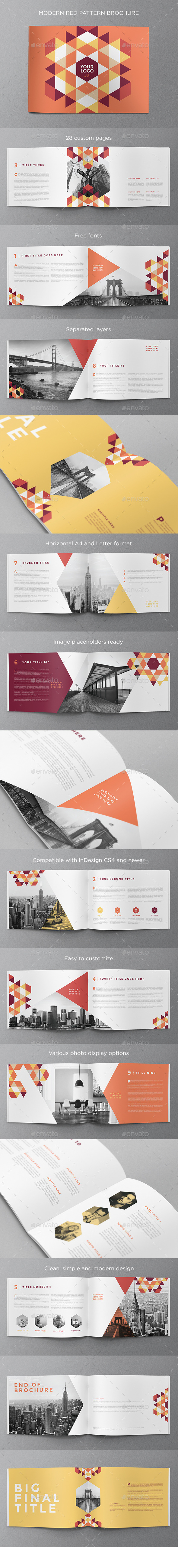 Modern Red Pattern Brochure - Brochures Print Templates
