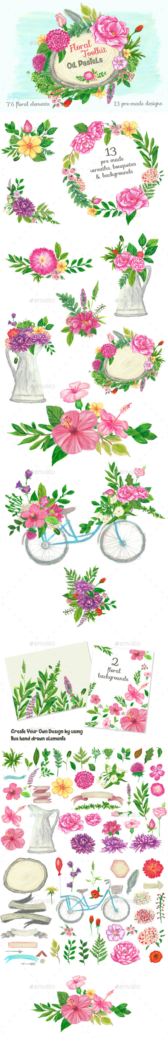 Floral Toolkit Oil Pastels - Borders Decorative