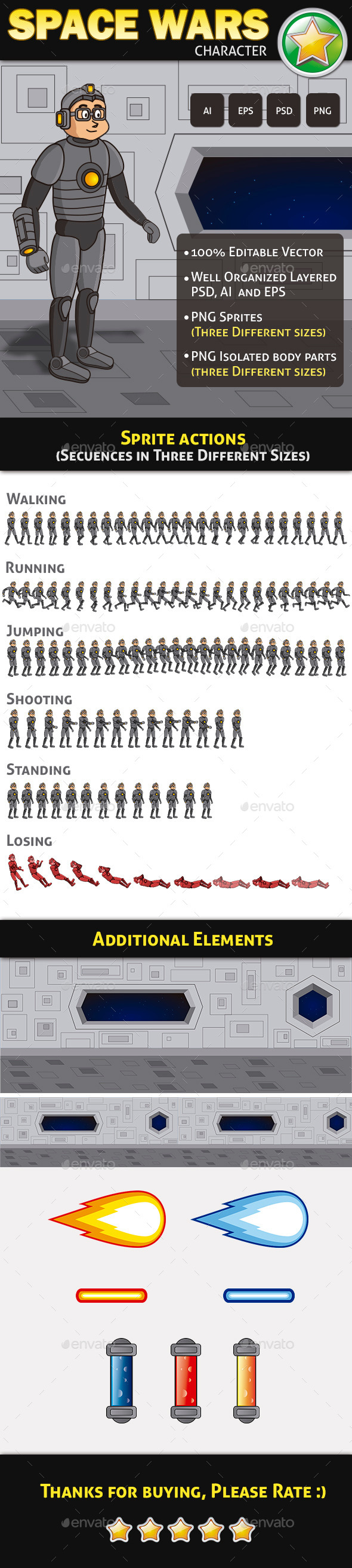 Space Wars Character Sprites - Sprites Game Assets