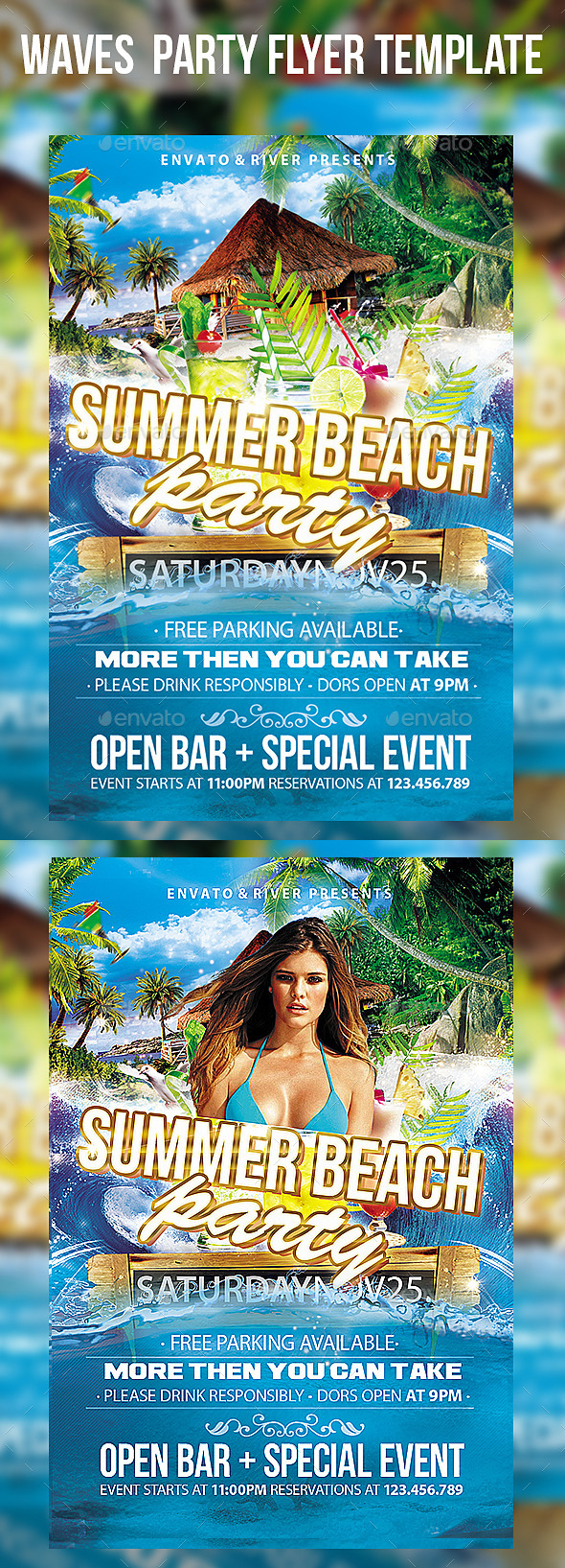 Waves Party Flyer Template - Events Flyers