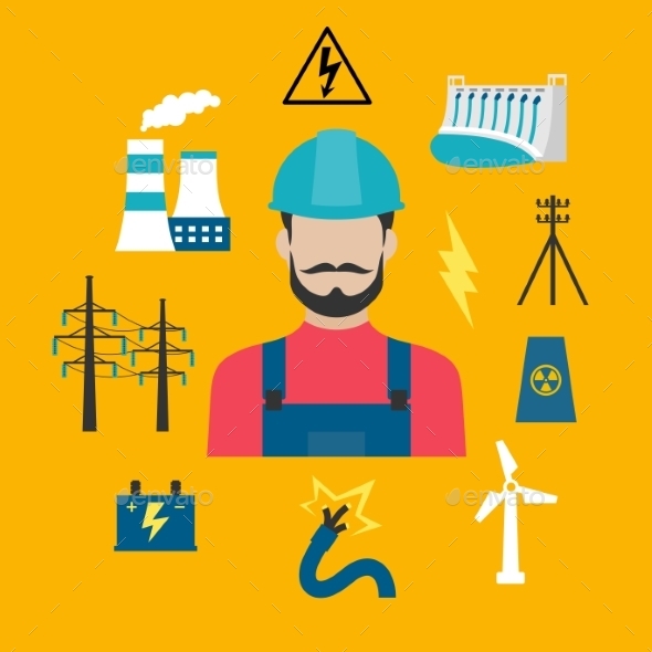 Electricity Industry Concept With Power Icons - Industries Business