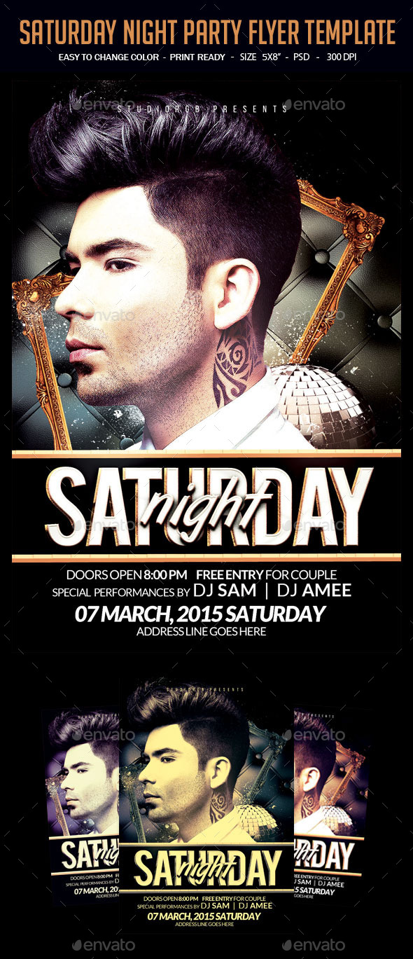 Saturday Night Party Flyer Template - Clubs & Parties Events