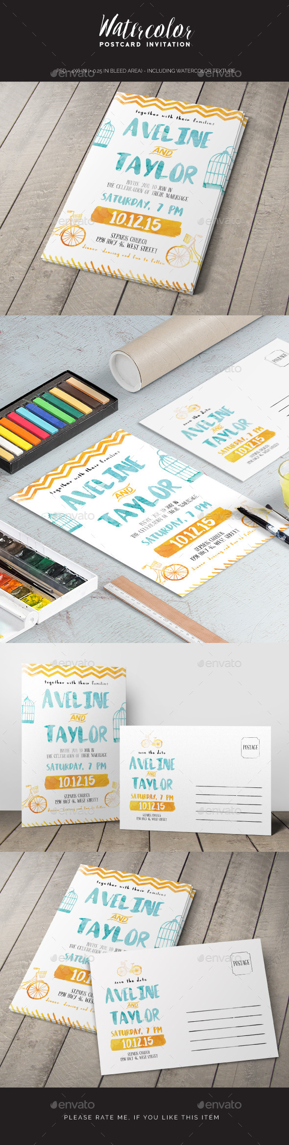 Watercolor Postcard Invitation - Invitations Cards & Invites