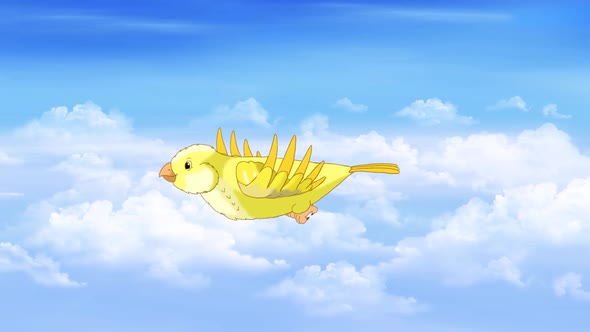 Yellow canary flying in the sky