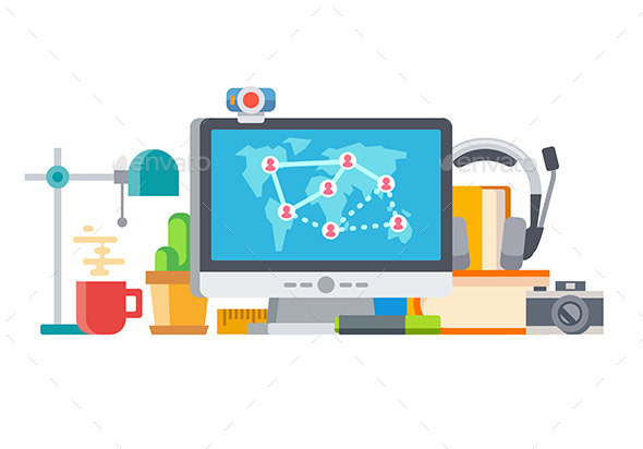 Connecting People and Objects on Table Concept - Communications Technology