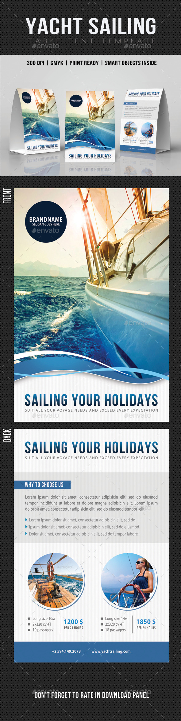 Sailing Yacht Travel Table Tent V05 - Miscellaneous Print Templates