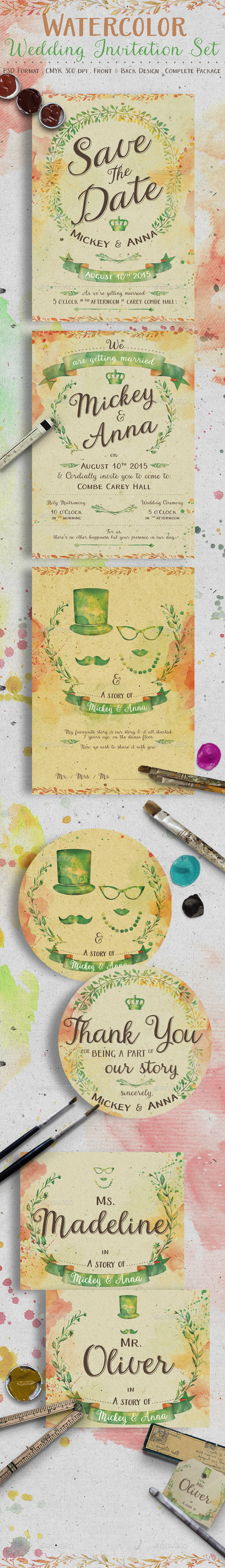 Watercolor Wedding Invitation Set - Weddings Cards & Invites