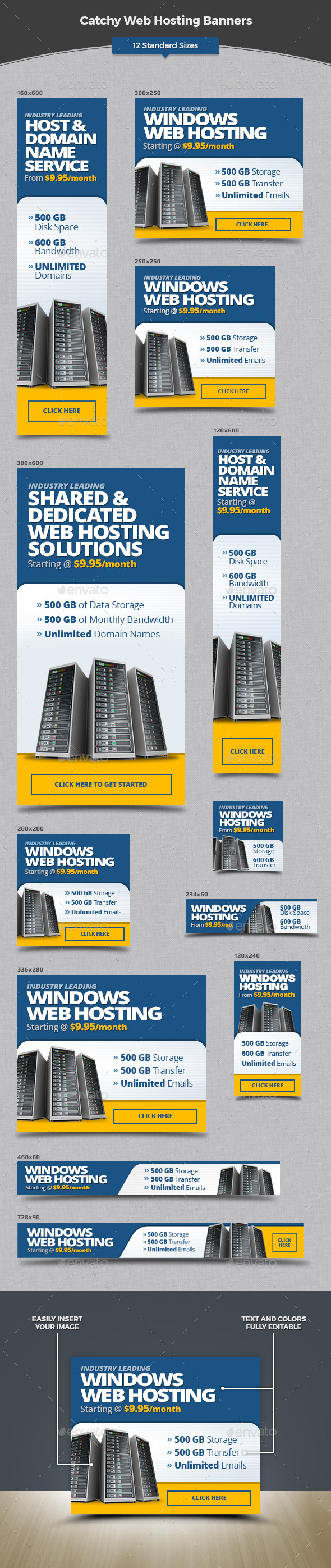 Catchy Web Hosting Banners - Banners & Ads Web Elements