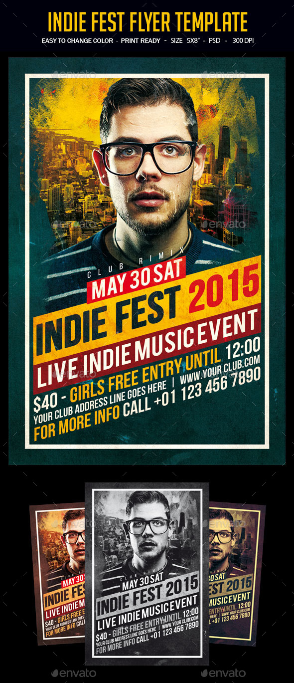 Indie Fest Flyer Template - Clubs & Parties Events