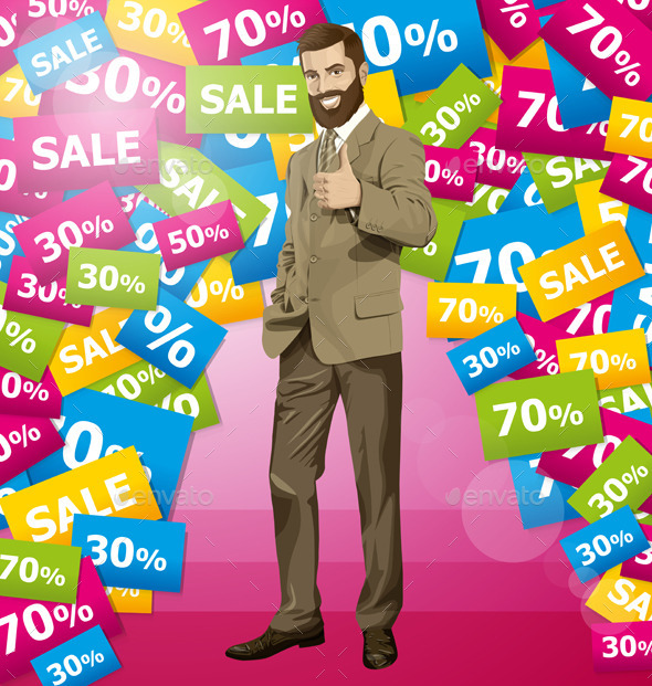 Vector Business Man With Beard Shows Well Done - People Characters